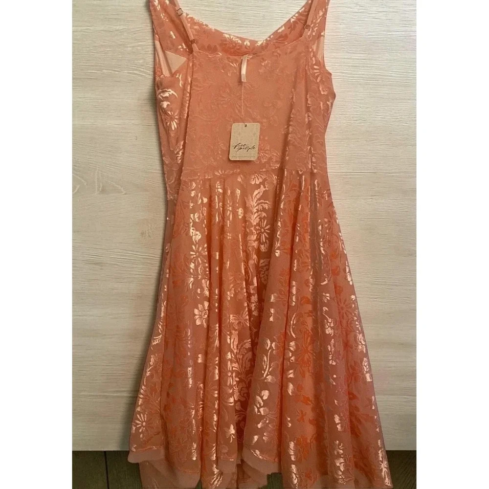 Free People Antoinette Peachy Pink Velvet Spaghetti Strap Dress Size XS‎ *NWT
